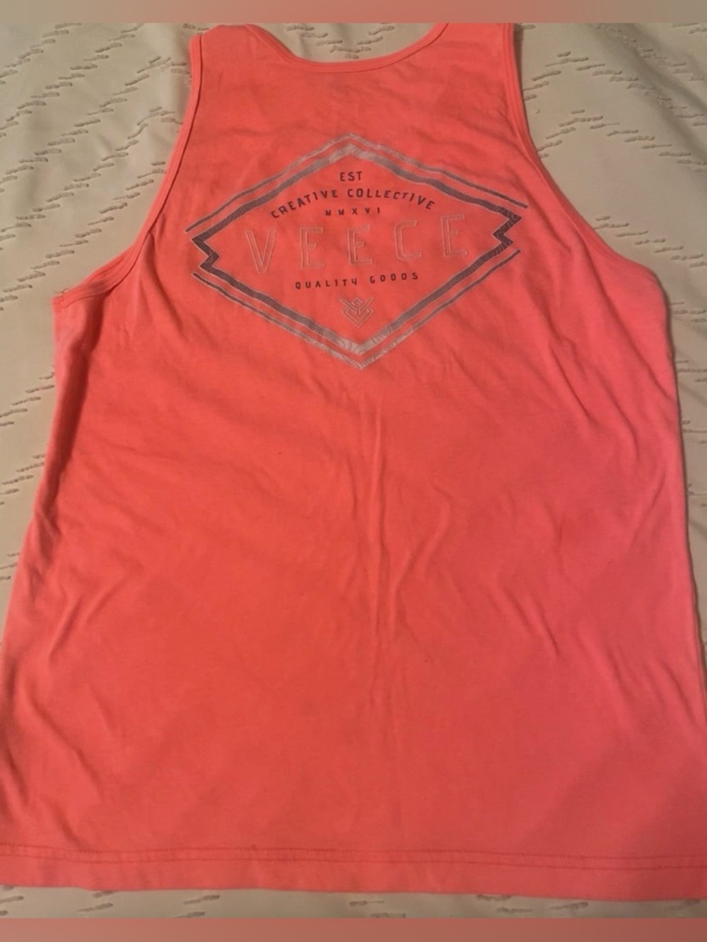 Veece Highlighter Pink Tank Top with Metallic Logo men’s Medium